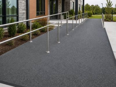 Commercial entrance ramp finished in grey rubber surfacing
