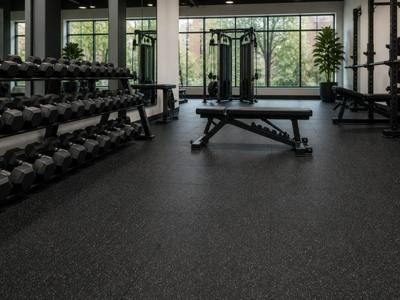 Black rubber flooring in a fitness studio
